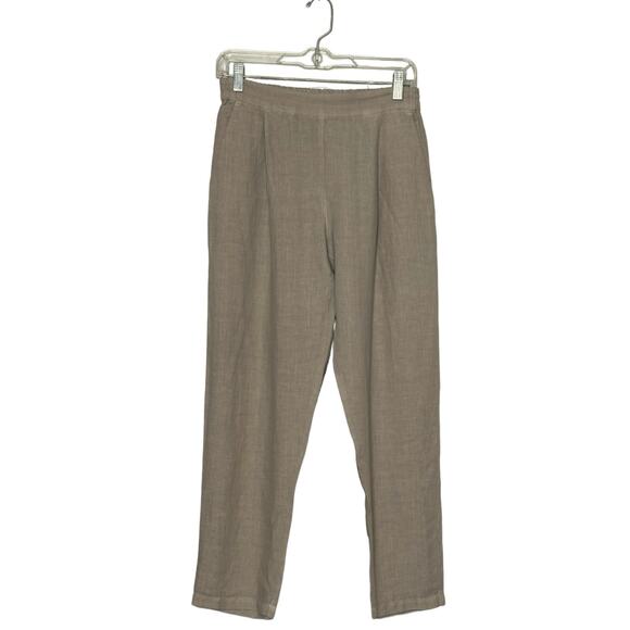 120 Lino beige linen pull on pants size 42 -Small